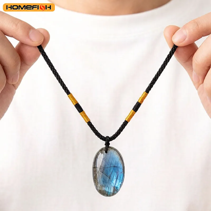 1PC Natural Blue Labradorite Moonstone Healing Gemstone Crystal Pendant Jewelry Necklace For Spiritual Meditation view 3
