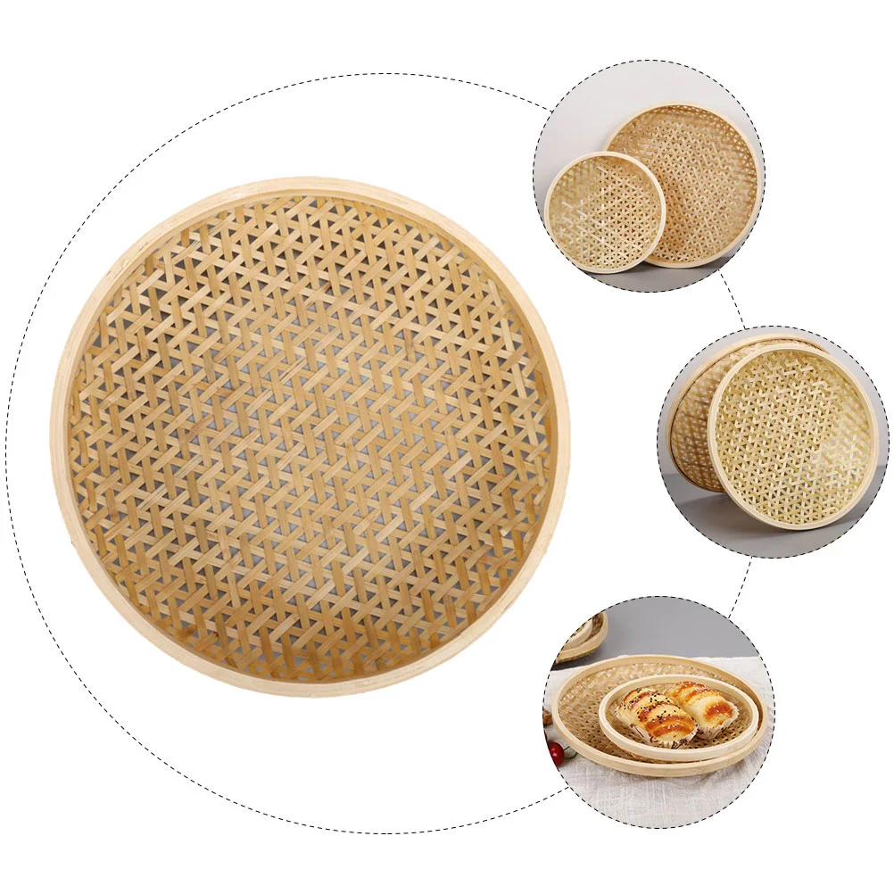 Basket Bamboo Woven Snack Plate Storage (large Size) Fruits Tray Serving Round Flat