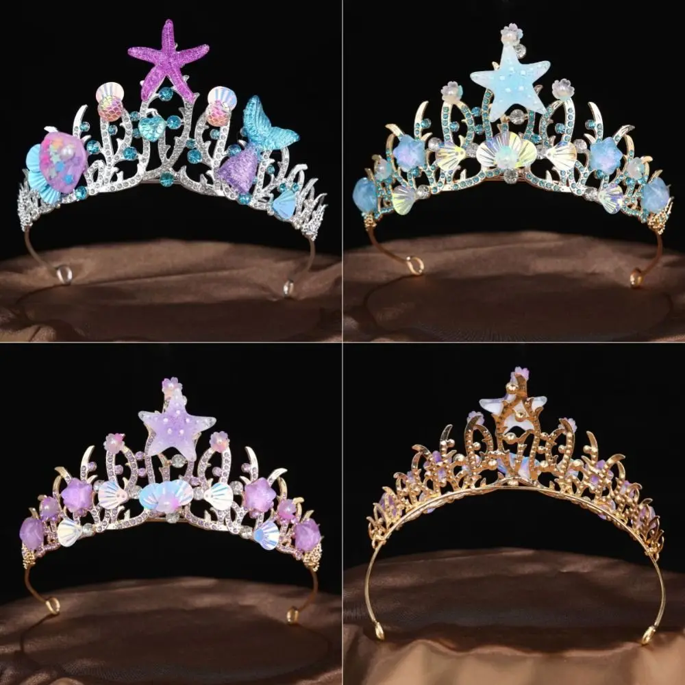 

Сверкающая корона-тиара «Звездная россыпь» с кристаллами, ракушками, морскими звездами и пайетками в виде чешуи рыбы, ручной работы, для невесты