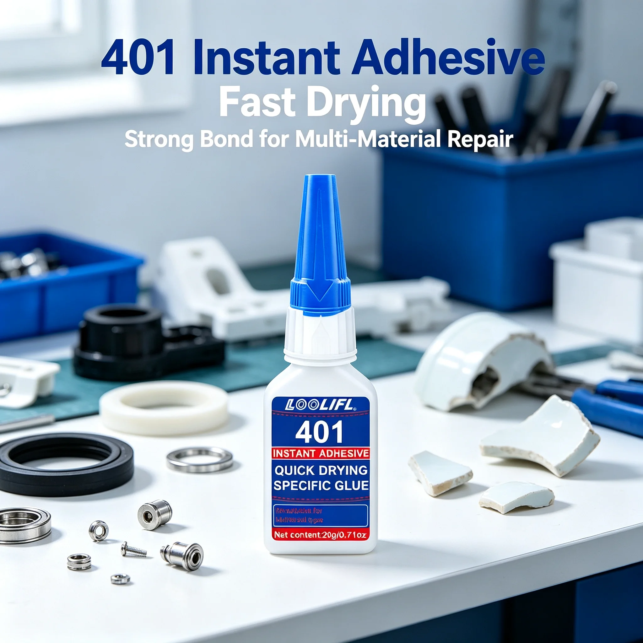 LOOLIFL 401 Instant Super Glue 20g Cyanoacrylate Adhesive Fast Drying Strong Bond for Plastic Rubber Metal Ceramic Model DIY Rep view 2
