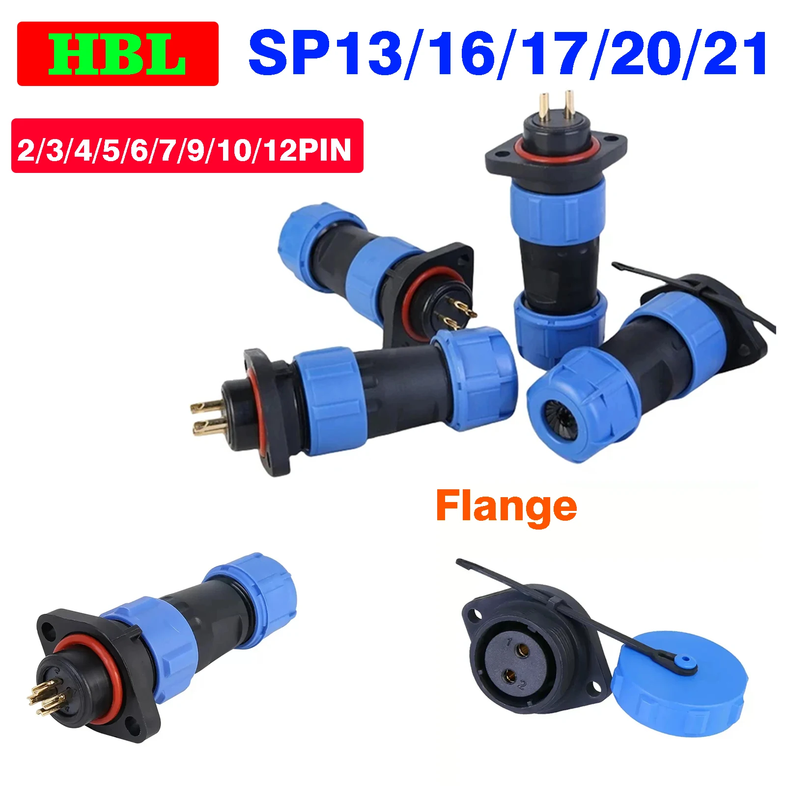 

5/10/100Set Aviation plug socket connector Flange SP13 16 17 20 21 Male Female butt joint IP68 waterproof 2 3 4 5 6 7 9 10 12PIN