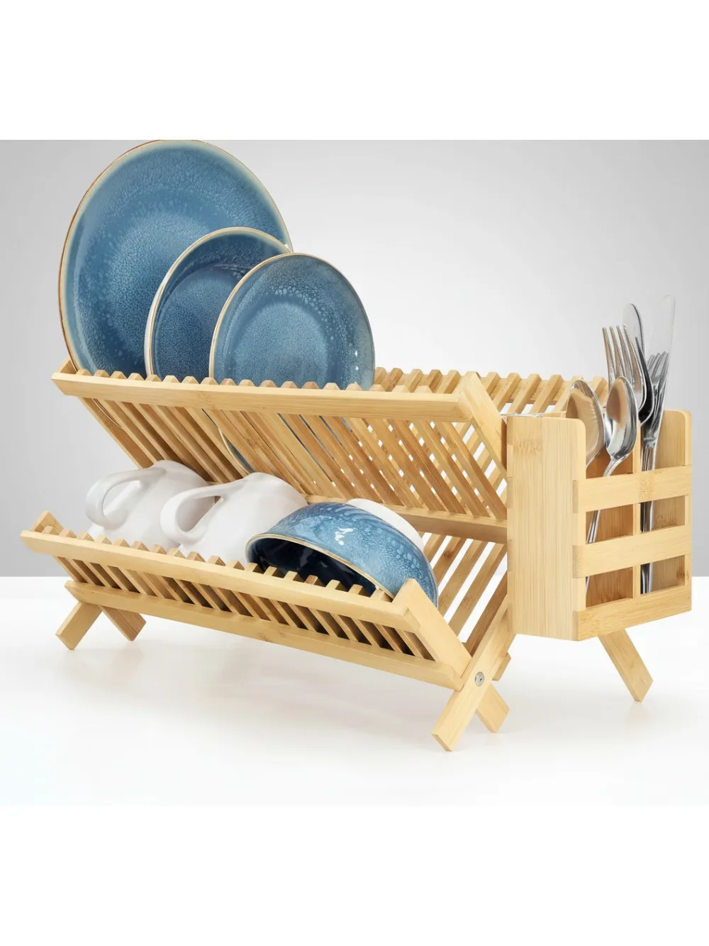 

2-Tier Collapsible Bamboo Dish Drying Rack, Space-Saving Kitchen Organizer for Small Apartments & Minimalist Homes