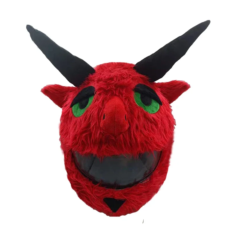 1 Pc Red Satan Motorcycle Helmet Cover Devil Helmet Riding Protective Cover Cartoon Plush Helmet Cap Stitching Head Cover decor