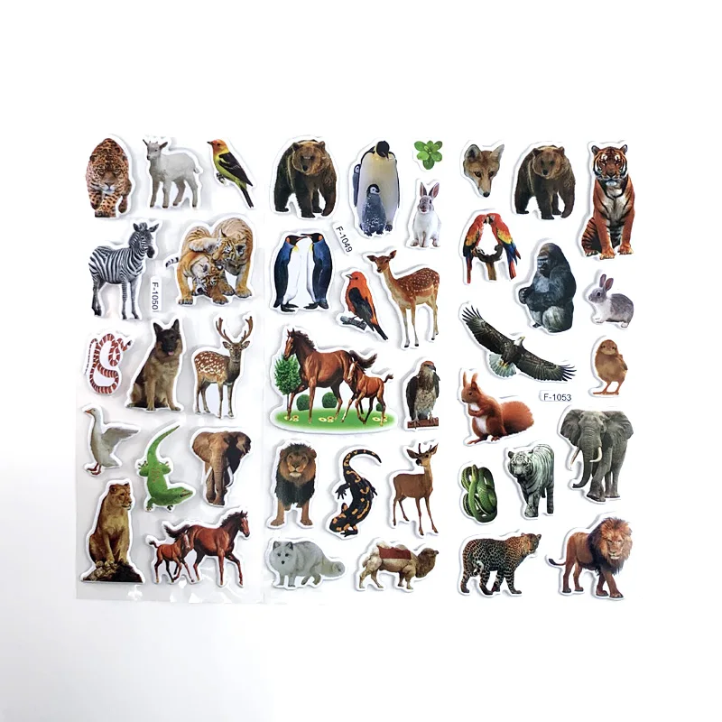 12 Sheets/set 3D Real Wild Animal Stickers Toys For Children Scrapbook Laptop Notebook Tiger Lion Horse Sticker Gift