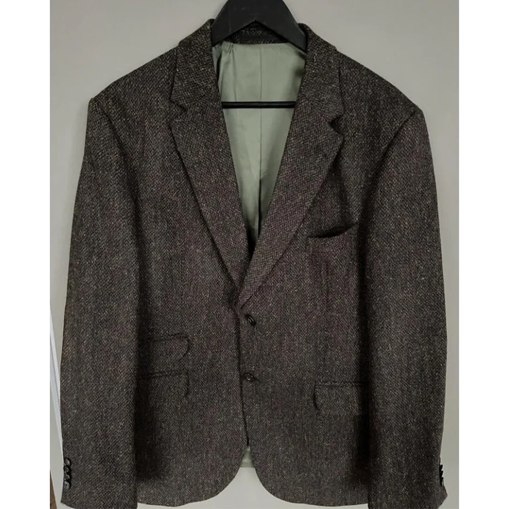 

Мужской костюм с узором «елочка», пиджак с лацканами, однобортный, приталенный, стильный пиджак для работы, офиса, официальная одежда, пальто для мужчин