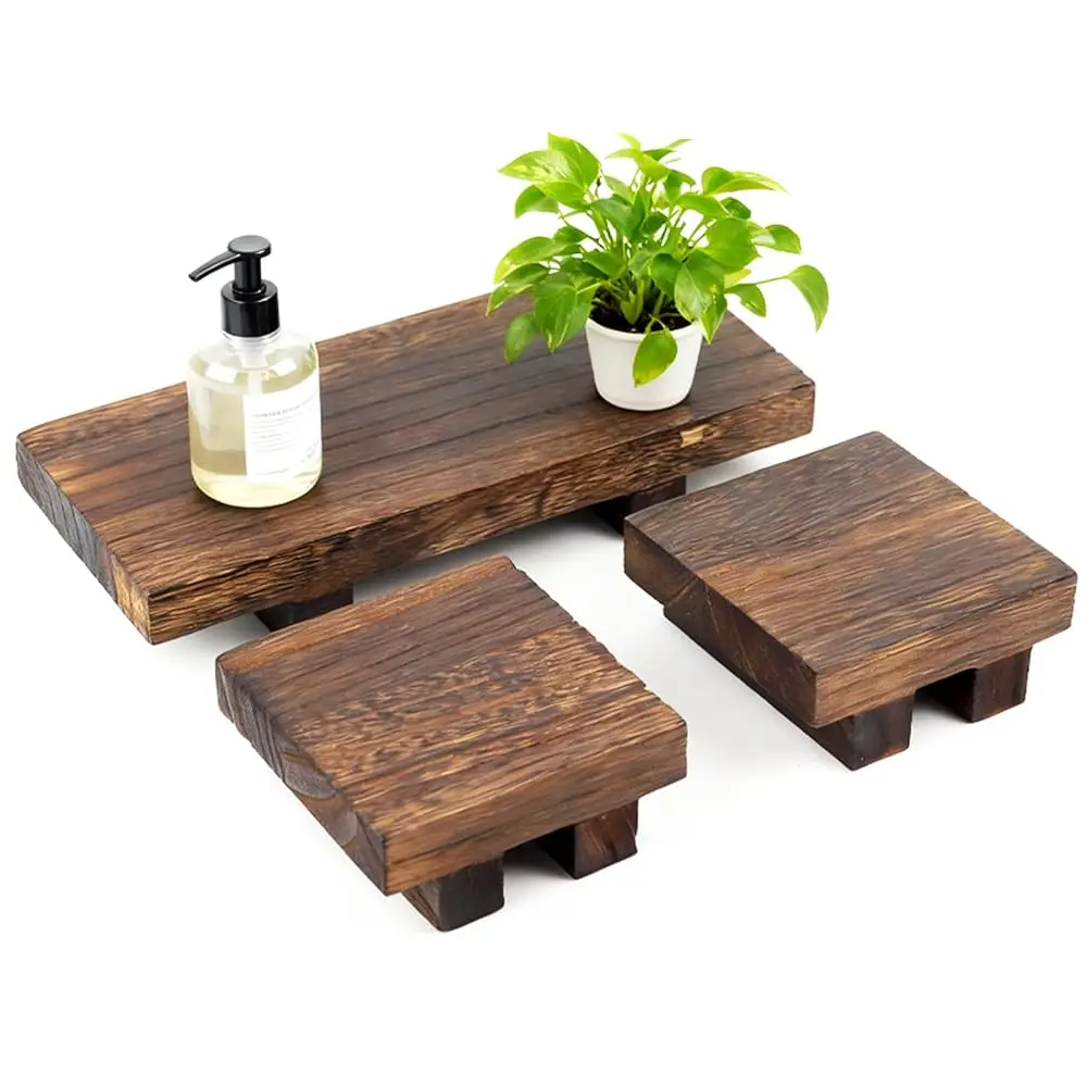 

Набор из 3 водонепроницаемых деревянных подставок в деревенском стиле для столешницы: органайзер для ванной комнаты, парфюмерии, косметики и кухонных принадлежностей