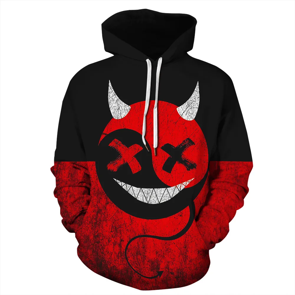 Spring Autumn Men Black Red Hoodies Haha Joker Print Hooded Sweatshirt Women Hip Hop Streetwear Pullover Clothes Plus Size S-3XL