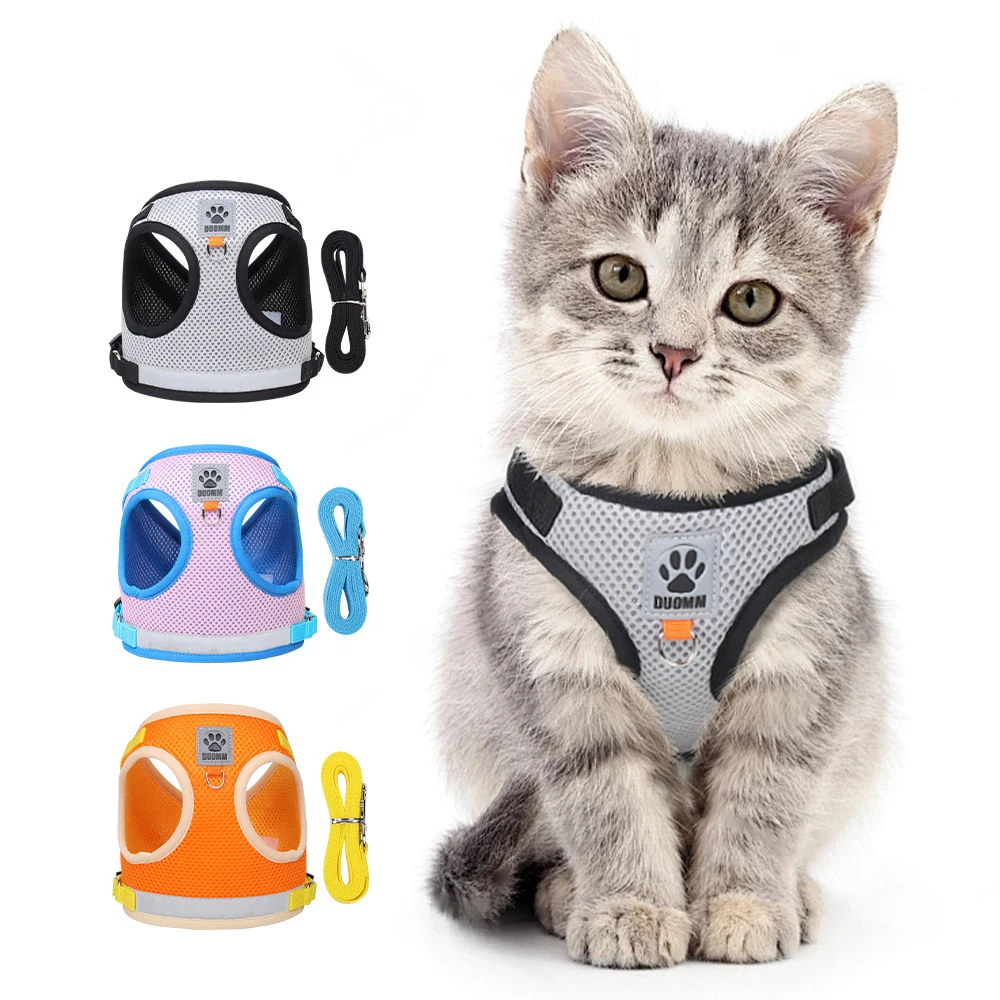 Two-tone Cat Small Dog Harness and Leash Set Breathable Mesh Reflective Escape Proof Puppy Kitten Walking Vest Style Pet Harness