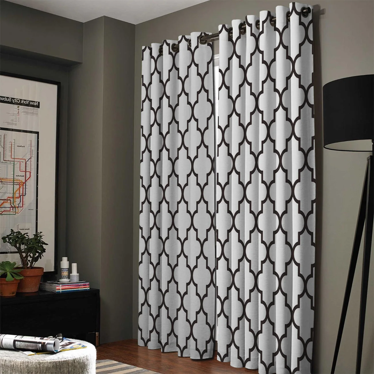 Classic White And Black Geometic Check Modern Prismatic Window Curtains Curtains for Living Room Decorative Items Living Room