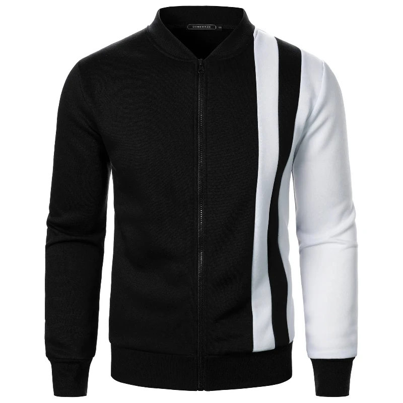 Spring Autumn Men\'s New Sweatshirts Zipper Stand Up Collar Color Blocked Vintage Cardigan Casual Men\'s Casual All-match Outwear