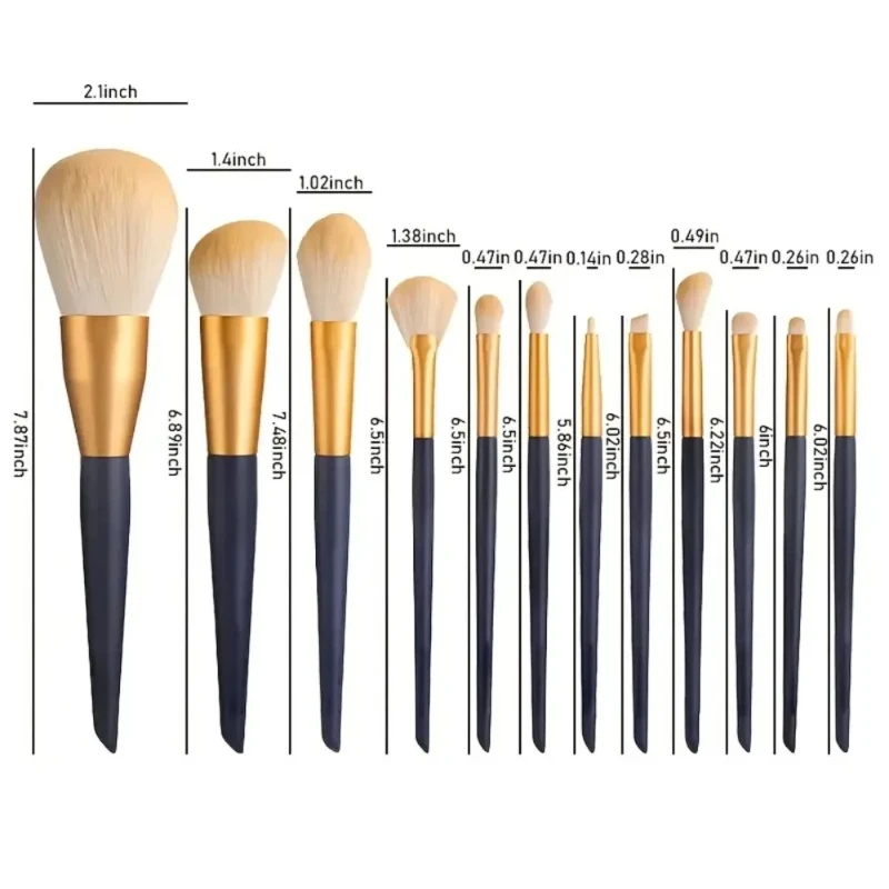 12 個のプロフェッショナルな合成メイクブラシセット、バッグ付き、ファンデーションの完璧な塗布に最適、輪郭メイクブラシツール