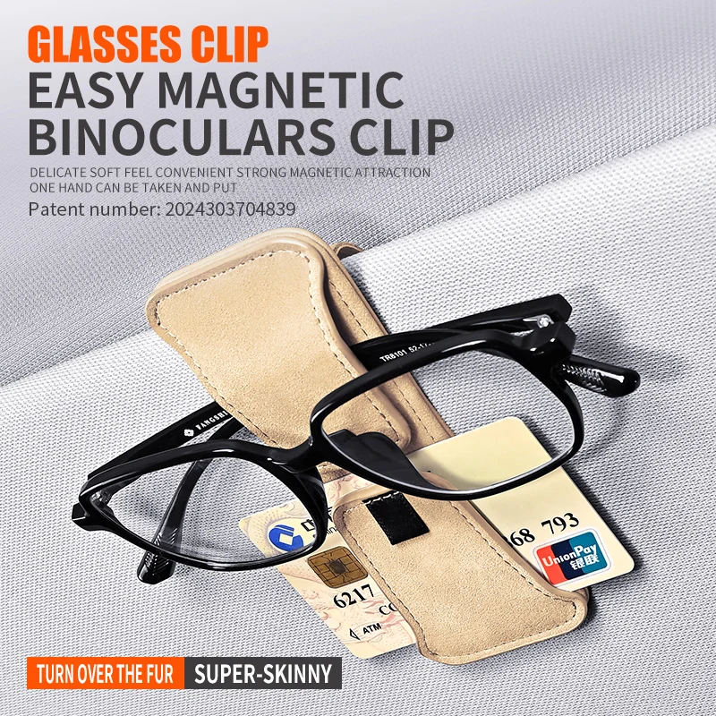 

Sun Visor Sunglasses Clip Car Sunglasses Holder Leather Glasses Case Magnetic Mount Ticket Card Eyeglasses Clip Car Accessories