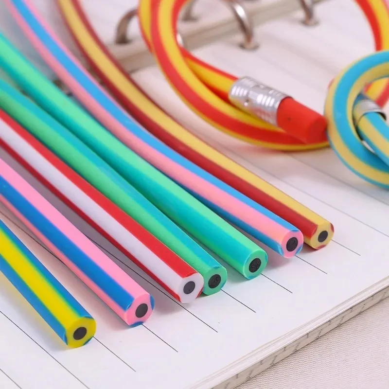 Lápiz mágico Flexible con goma de borrar para niños, lápices curvos coloridos y creativos, suministros escolares, regalo para estudiantes, 6/1 piezas
