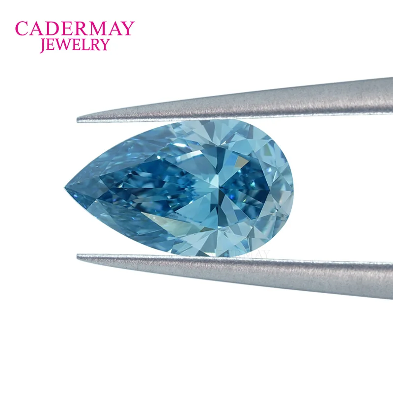 Cadermay In Stock GEMID Certificate CVD 1ct Fancy Vivid Blue VVS1 Pear Shape Lab Grown Diamond For Jewelry Making