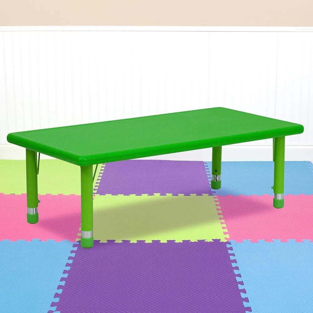 Mesa de atividade ajustável para escola e casa, mesa de plástico retangular para crianças, 24 "x 48" l, verde