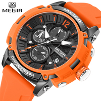 Megir Men's Chronograph Analog Quartz Watch for Men with Date Luminous Hands Orange Silicone Strap Waterproof Wristswatch Male