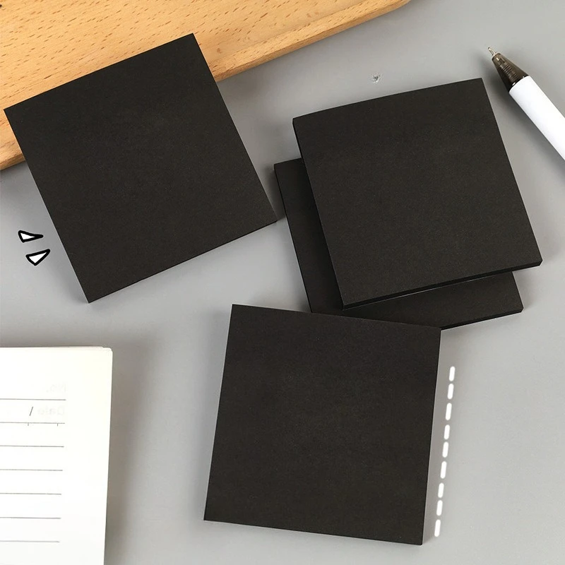 Black Office Notes (50/100/200 Pages) Solid Color with White Marker Pen, Can Be Used for Office/School/Home Memos