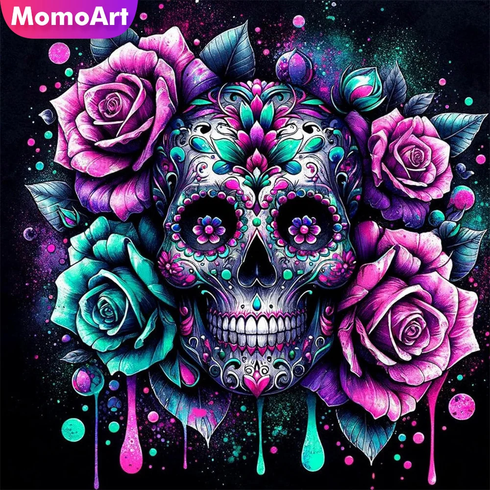 Momoart Diamant-Malerei Porträt Stickerei Skelett Acryl Bastelbedarf Diamant-Mosaik Rose Kreuzstich-Set Wanddekoration