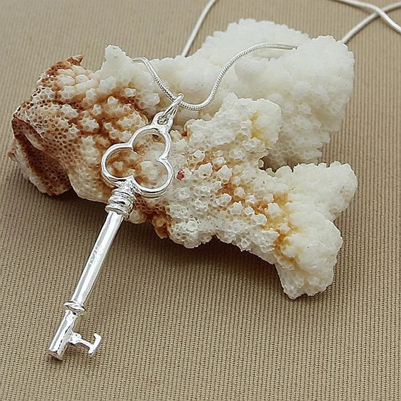 Fashion silver color plum blossom key pendant snake bone necklace jewelry men and women jewelry party jewelry