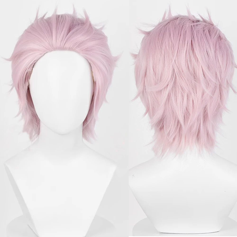 

RANYU Anime Cosplay Men Short Straight Synthetic Pink Wig Fluffy Heat Resistant Wig Big Backed for Daily Party