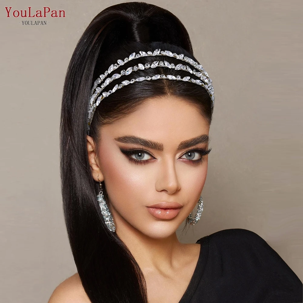 YouLaPan Rhinestone Wedding Headband Multilayer Crystal Bridal Headpiece Wedding Hair Accessories Party Bride Hair Tiara HP579