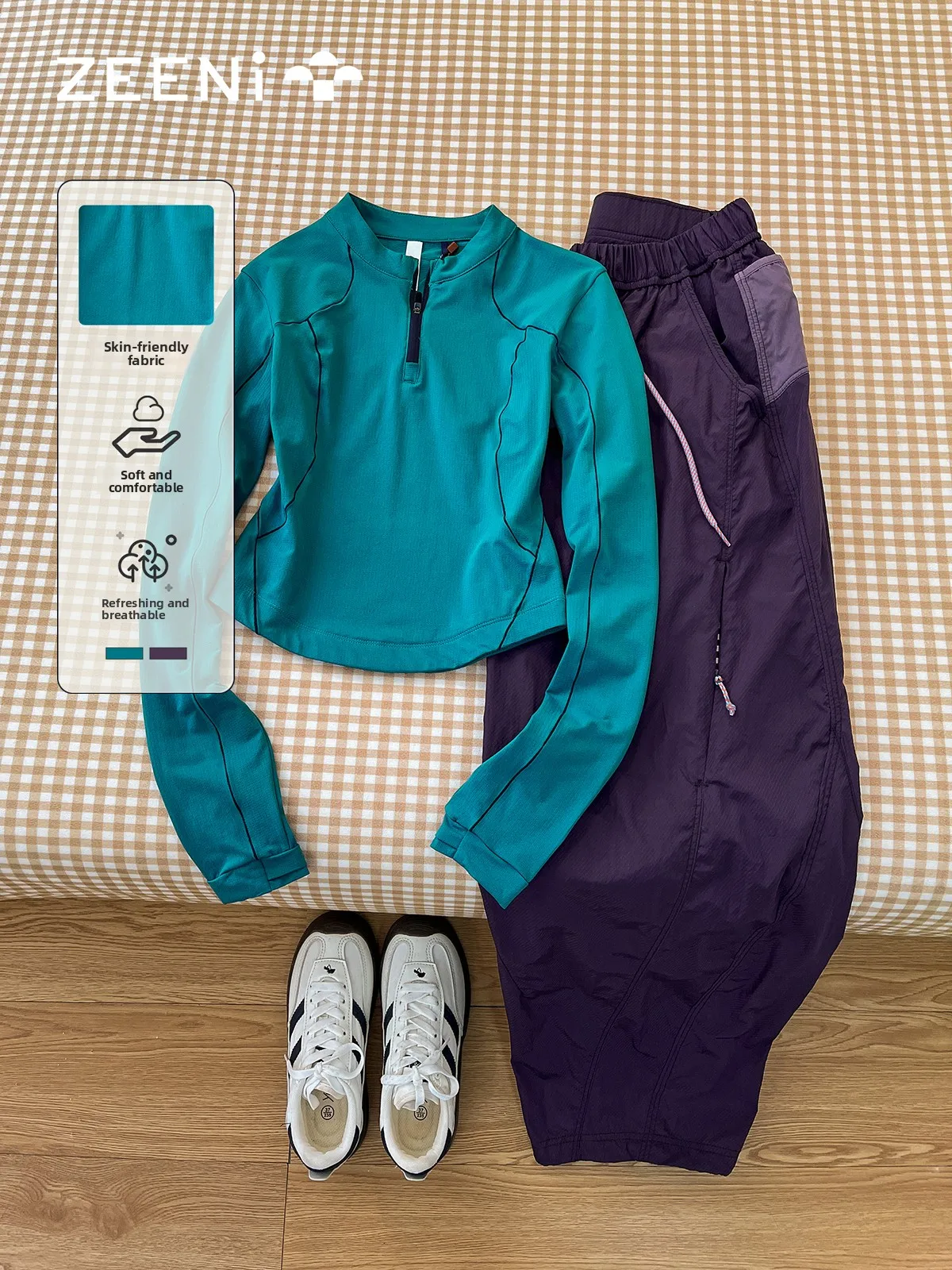 

Женский спортивный комплект ZEENI для активного отдыха: быстросохнущая одежда с длинным рукавом для бега, скалолазания и горного туризма (весенний комплект)