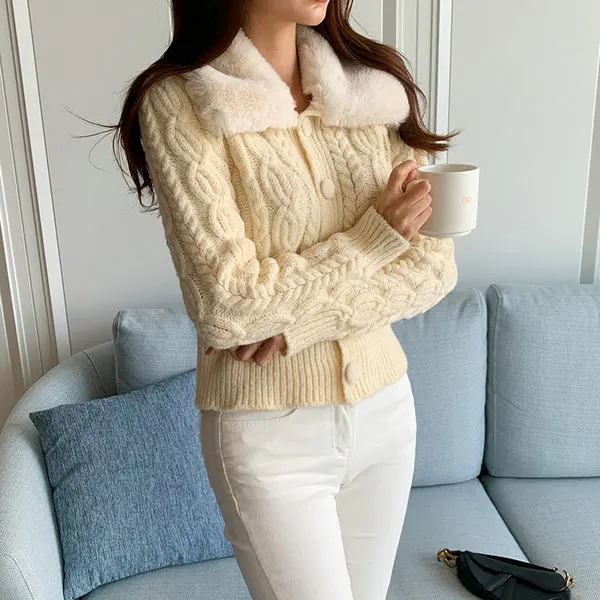 

Утепленный вязаный кардиган-пальто с воротником, мягкая женская зимняя одежда из хлопка, с длинными рукавами, стандартной длины