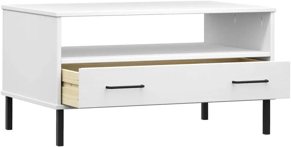 Coffee Table With Metal Legs White 33.5""X19.7""X17.7"" Solid Wood Oslo, End Tables, Living Table, Center Tables For Living