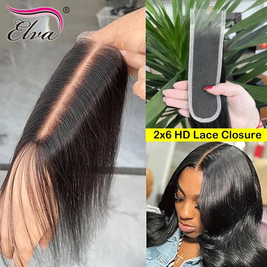 100% Real HD Lace 2x6 Deep Parting HD Lace Closure Human Hair Pre Plucked HD Lace Frontal Only Brazilian Hair Closures For Women