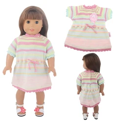 Cute Wool Doll Dress Coloreul Striped Skirt Clothing For 18 Inches American&43cm Baby New Born,OG Girl Dolls Toy Girls Gift