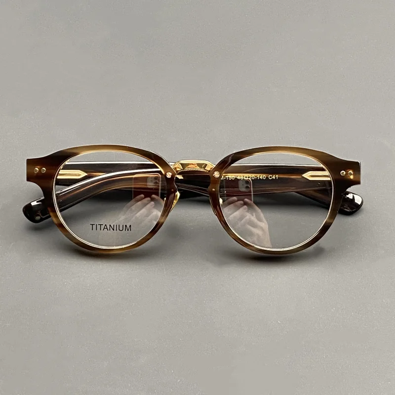 

Japanese M-150 handmade prescription glasses retro acetate frame men's and women's pure titanium round optical frame luxury bran