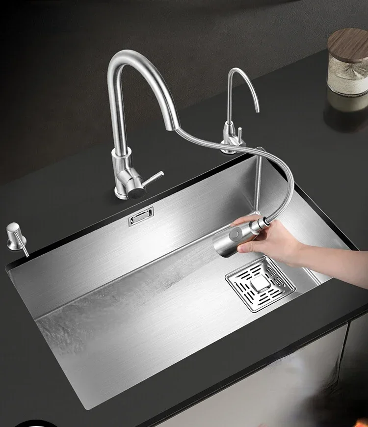 

Washing Basin Large Single Sink Kitchen 304 Stainless Steel Sink Side Row Scullery Pool Thickened Drop-in Sink