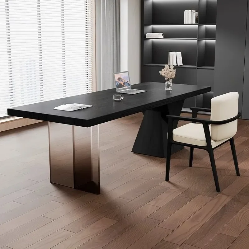 Solid Wood Computer Desk Italian Minimalist Design with Socket and Light Luxury Modern Simple Home Study Workbench