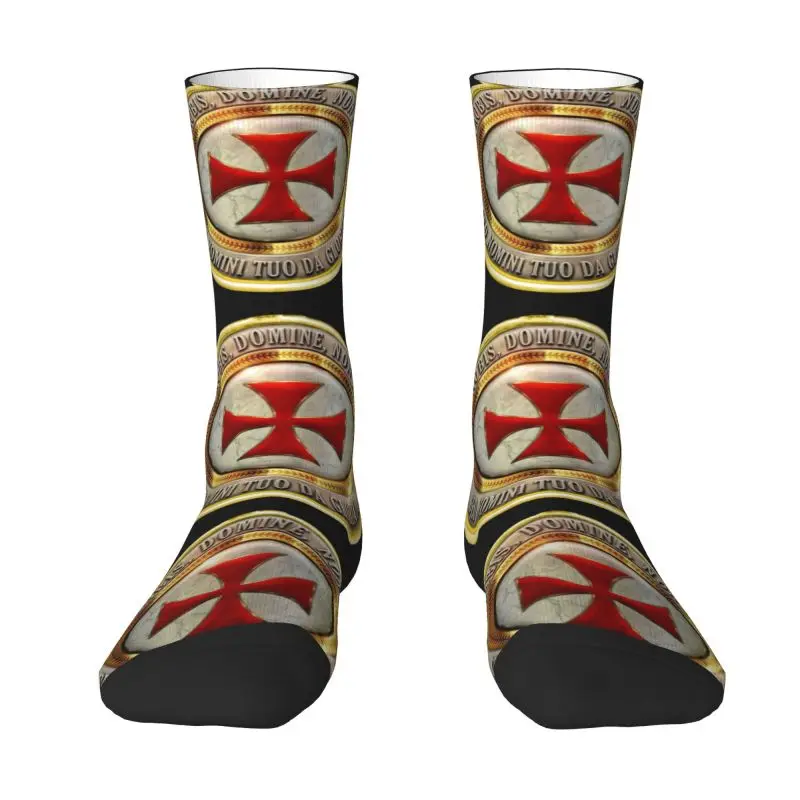 Funny Printing Medieval Symbol Templar Cross Socks for Women Men Stretch Summer Autumn Winter Knights Templar Masonic Crew Socks