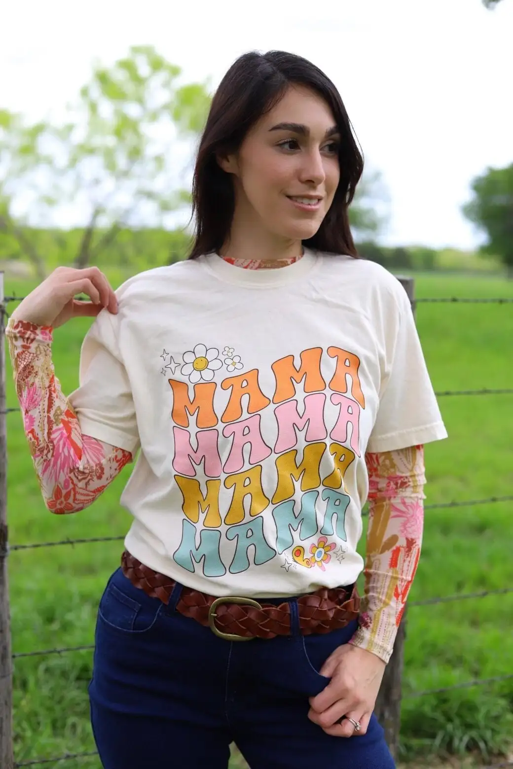 

Футболка в стиле ретро Flower Mama Comfort Colors для мамы, модная милая цветочная футболка
