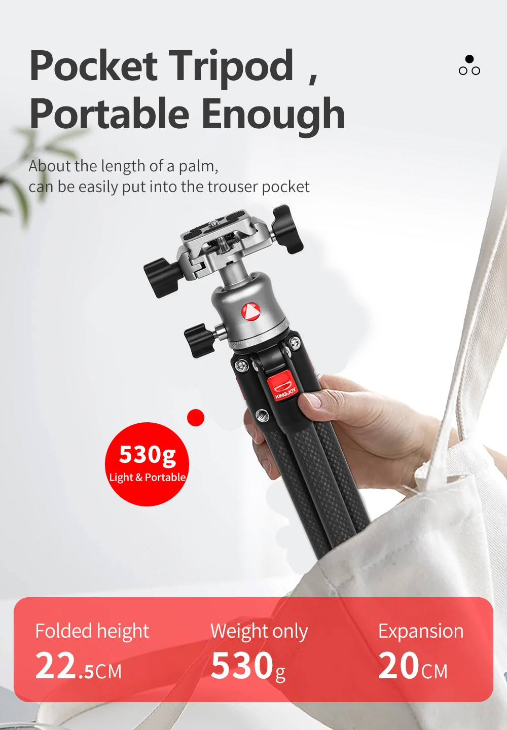 Mini treppiede da tavolo KINGJOY per treppiede compatto per fotocamera 360 °   Vite a testa sferica da 1/4'' a basso profilo per videocamera videocamera telefono