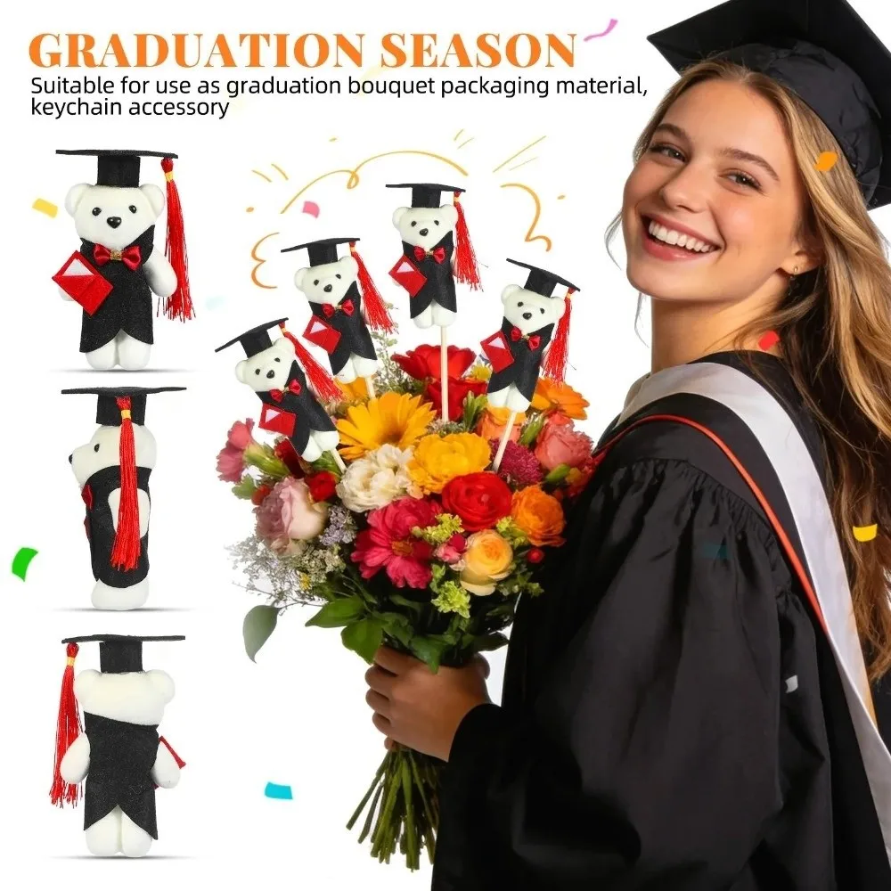 

10Pcs/Set Mini 14cm Graduation Season Bear with Doctor Cap Flower Bouquet Graduation Bear Animal Graduation Flower Bouquet