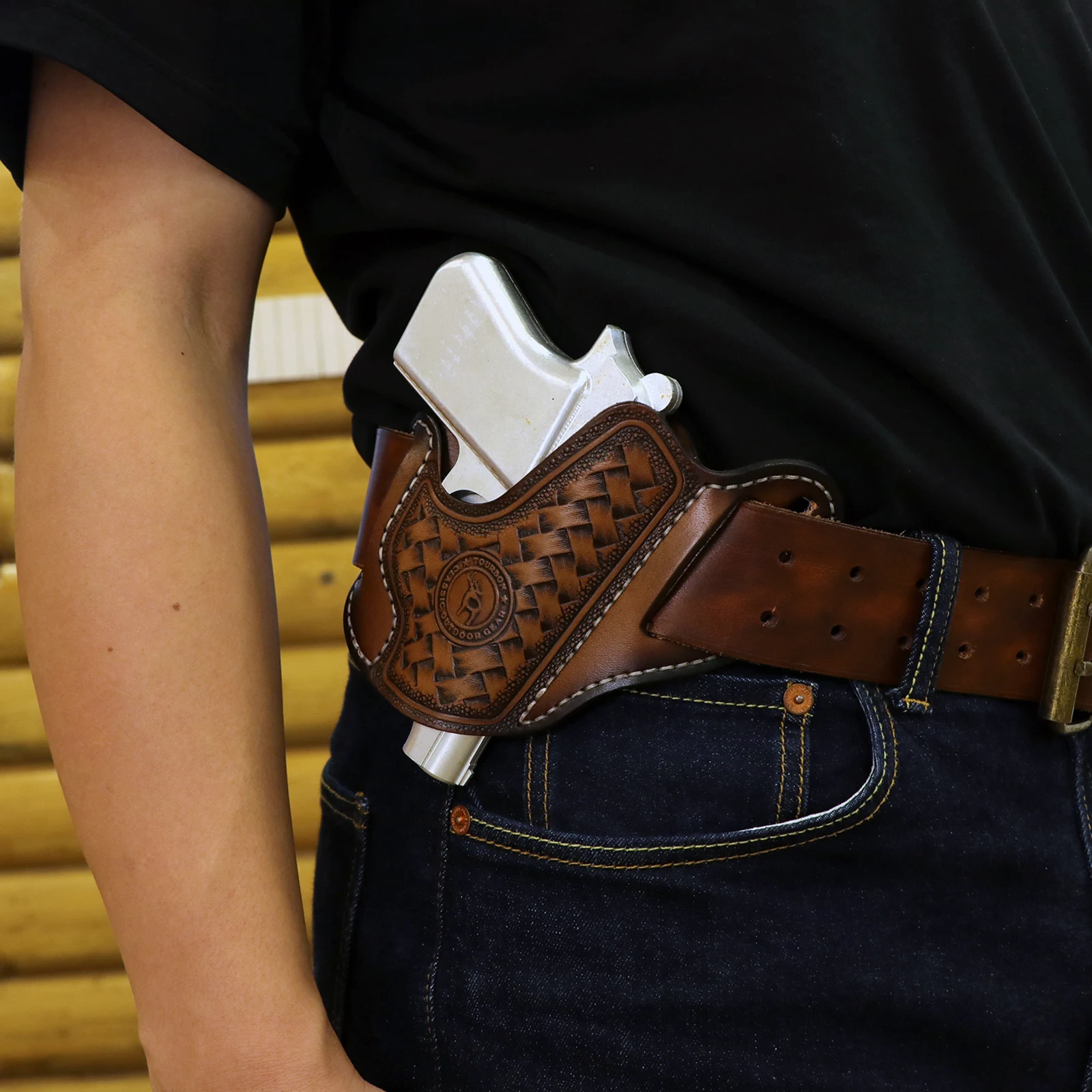 Tourbon Leather Pistol Waist Pouch Handgun Belt Holster Holder Fits Sig Sauer P365 XMacro Tacops Brown Hunting Accessories