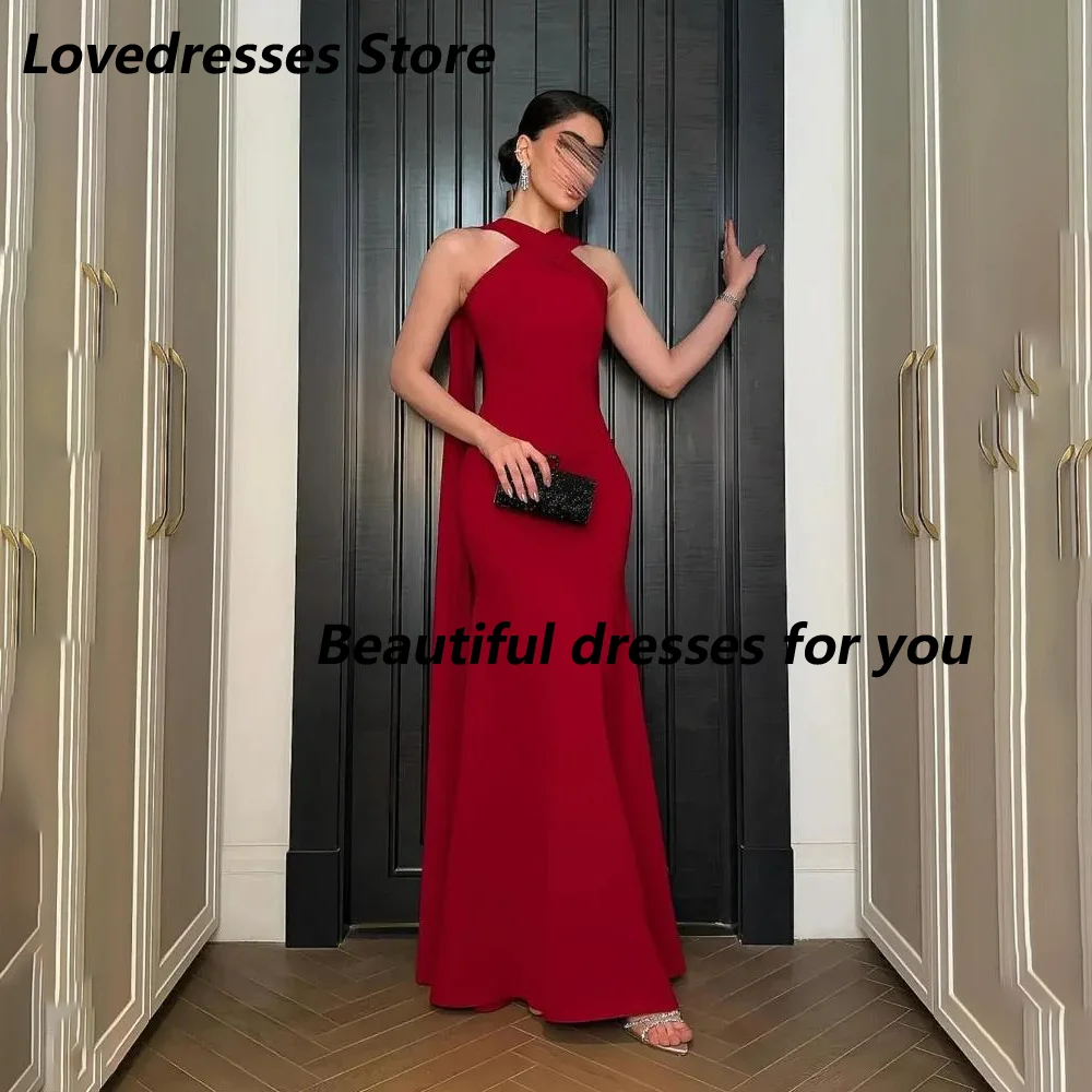 Vestido de noite vermelho para mulher halter sem mangas sereia vestidos de noite longos até o chão vestidos de festa formais personalizados