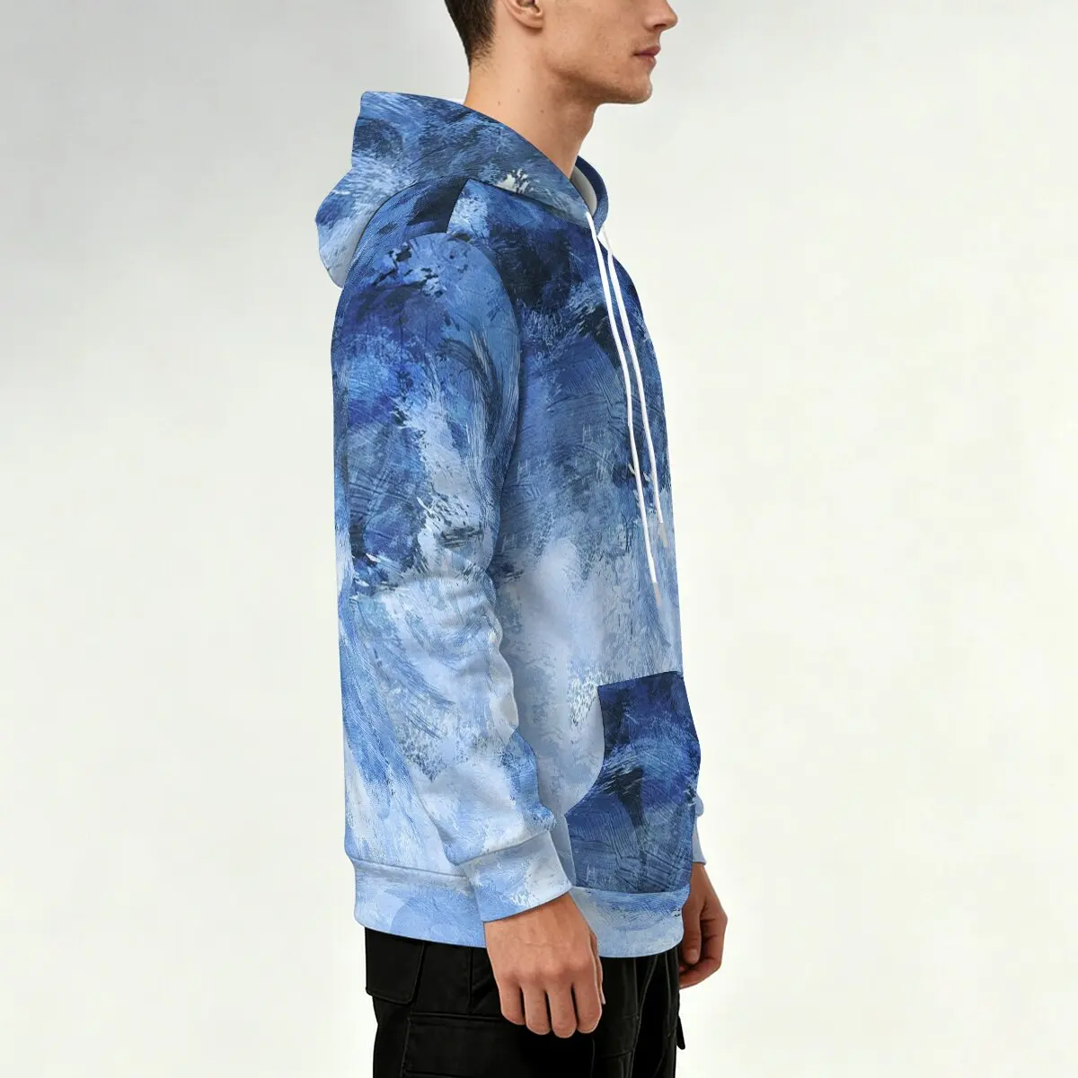 Men's Abstract Print Drawstring Hooded Sweatshirt for Spring and Autumn - Stylish, Comfortable, and Breathable