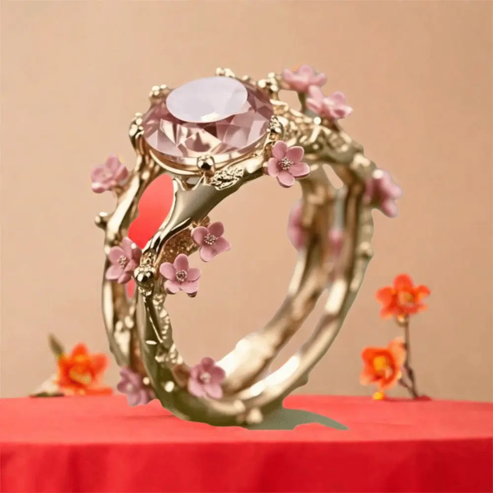 Fade-Resistant Flower Ring Inlaid Zircon Simple Design Trendy Rings Daily Wear Individual Ins Style Finger Decoration