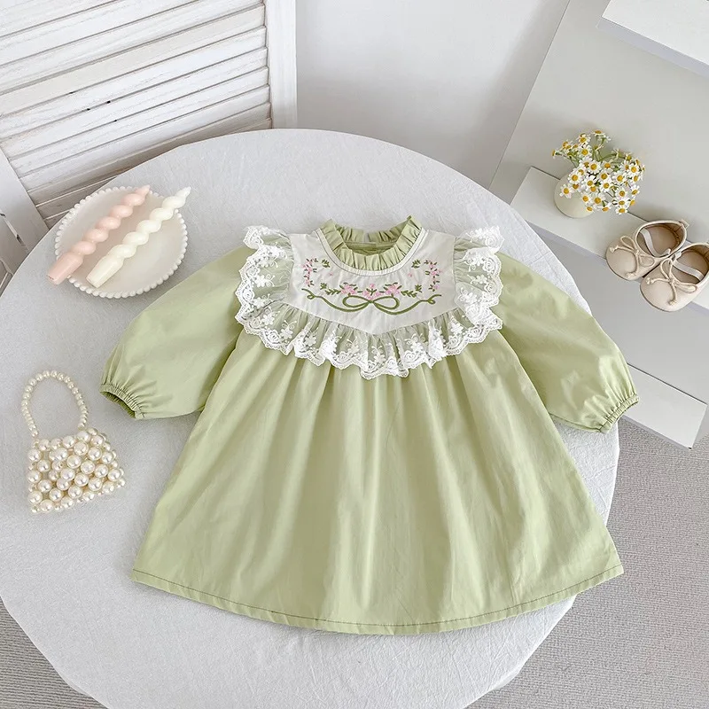 

Girls' Spring Autumn Princess Romper: Lace Embroidered Design, Soft Skin-Friendly, Matching Sister Outfits for Toddlers & Kids!