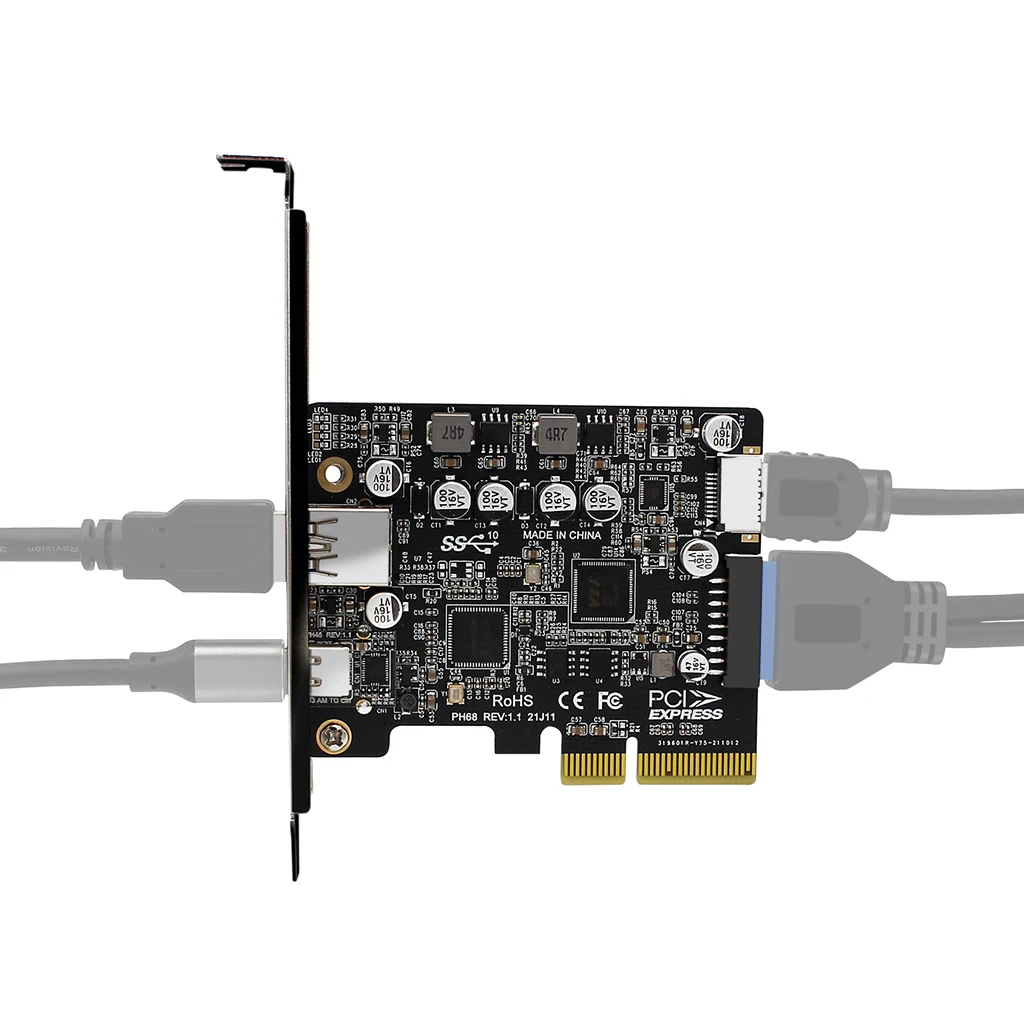 Imagem -04 - para Usb3.2 Cartão Adaptador Pci Express Pci-e Usb 3.2 Frente 10 s Pci Express Pci-e Cartão de Expansão 19p 20p Pcie3.0