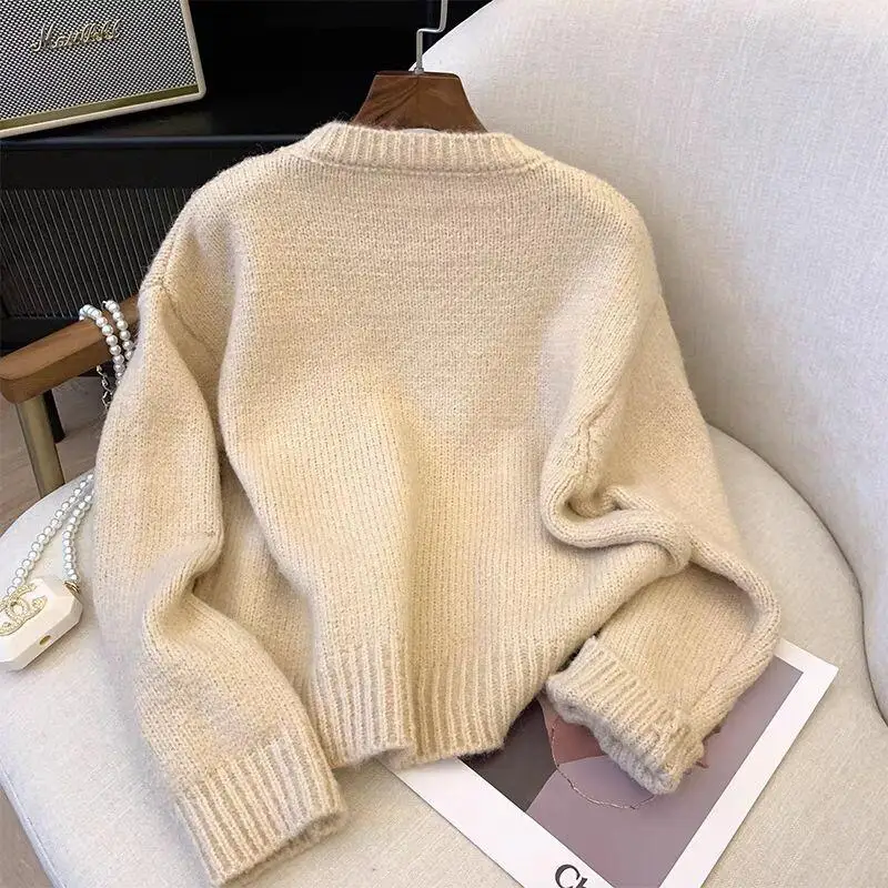 Pull en tricot pour femme, japonais, paresseux, rétro, cœur brodé, automne hiver, nouveau, doux, ample, rond