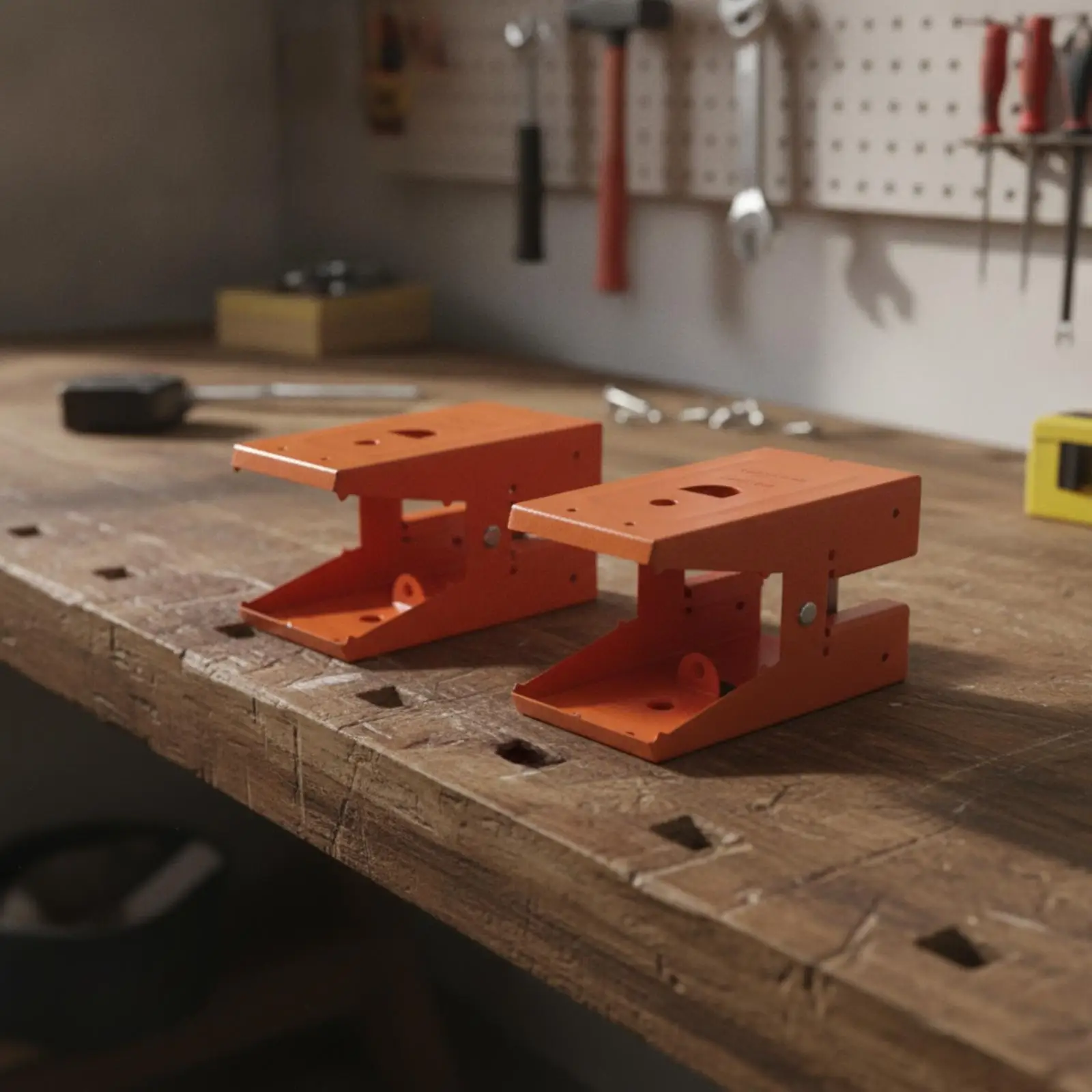 Cold Rolled Steel Workbench Clamp for Sawhorse Orange Bracket Wood Board Connector Folding Design Anti Slip Pin for Carpentry