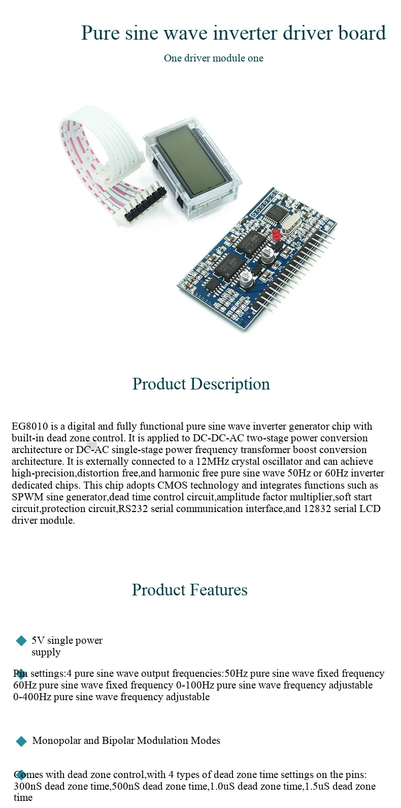 Reiner Sinus-Wechselrichter-Treiberplatine, EGS002, EG8010, IR2110 Treibermodule und Spezialdisplay – Detail 3