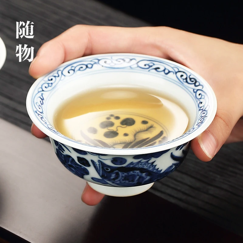 Imitation Of Yuan Dynasty Blue And White Porcelain Master Jingdezhen High Grade Press Hand Cup Tea Bowl