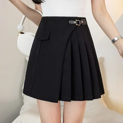 A-line Pleated Mini Skirt 2024 New Spring Summer High Waist Skirt Women Fashion Asymmetrical Black Short Skirts For Woman