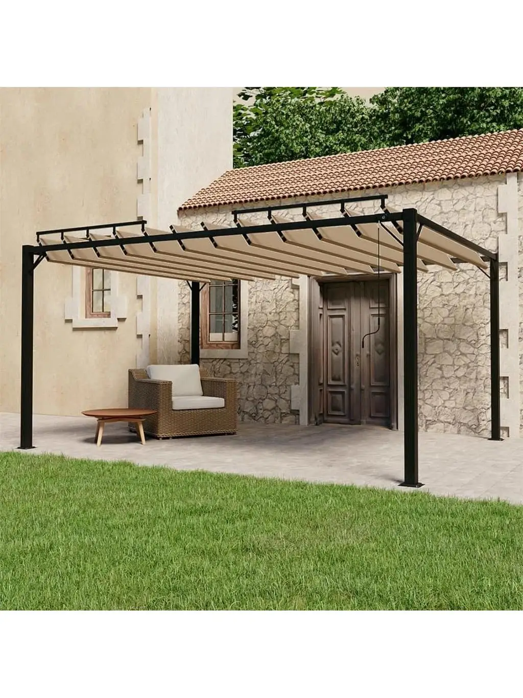 Vidaxl Gazebo With Louvered Roof 3X4 M Taupe Fabric And Aluminium Outdoor Products Sunshade And Rainproof