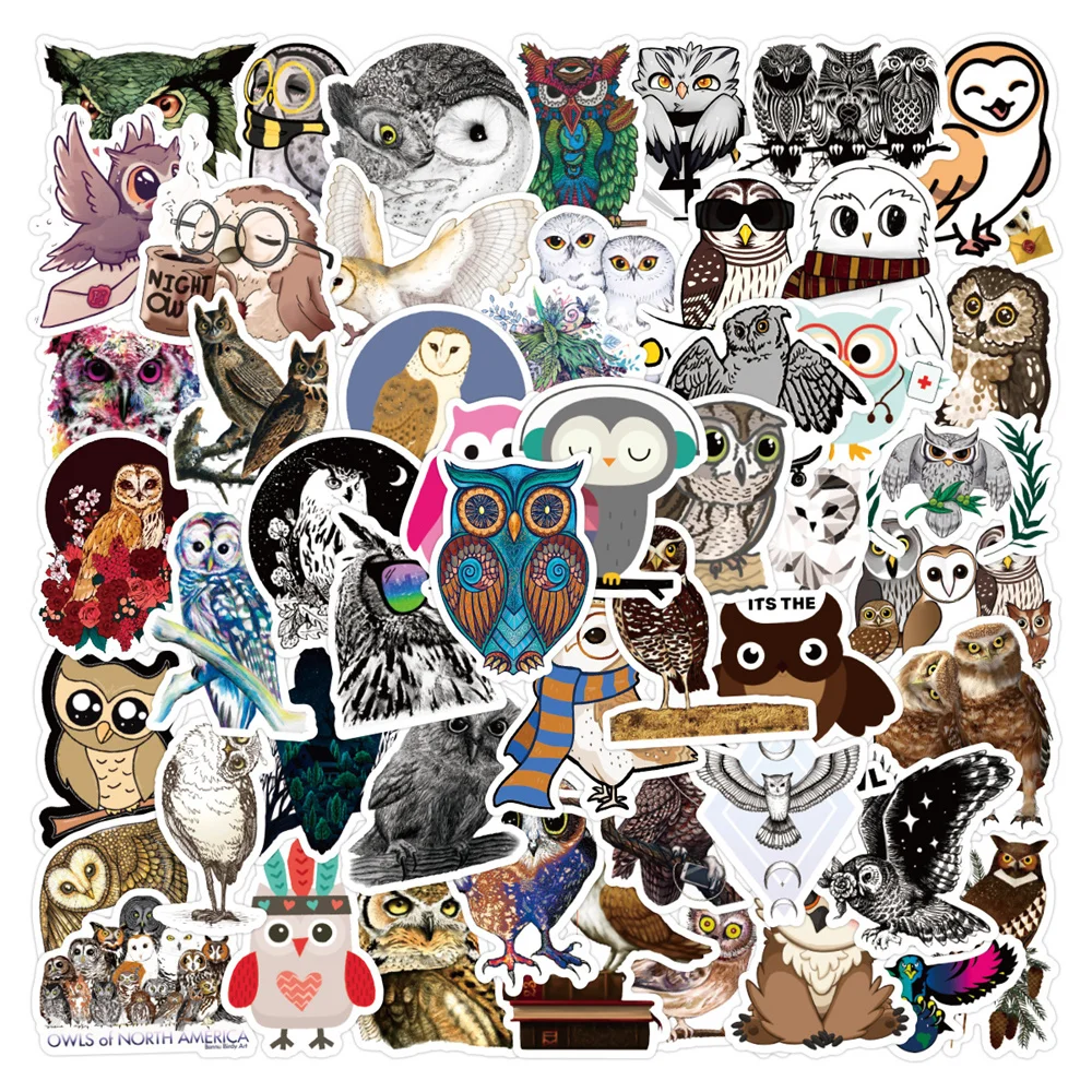 10/30/50PCS New DIY Owl Animal Cartoon Personality Creative Computer Suitcase Car Table Water Cup  Decoration Waterproof Sticker